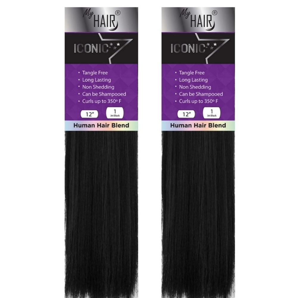 NEW Iconic My Hair Human Hair Blend Weft Hair Extensions 12" Jet Black 2 Pack